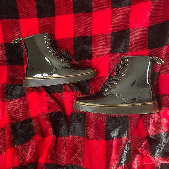 ♥️💖 NEW Dr. Martens Black Patent Leather Zavala Combat Boots NO BOX - Picture 8 of 13